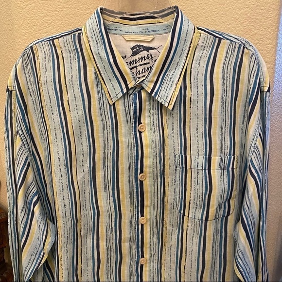 TOMMY BAHAMA Men 100% Linen Striped Buttoned Long Sleeve Shirt Size XL - Picture 2 of 12